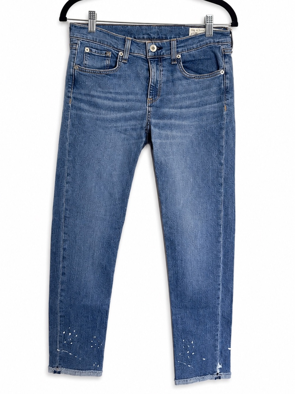 Rag & Bone Dre Capri Crop Jeans Size 27 Paint Splatter Raw Hem